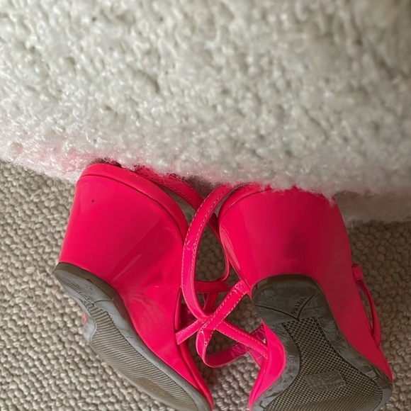 Prada Neon Pink Patent Leather Sandals, Wedge Heel, Size 8 1/2 - Picture 10 of 10